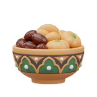 Bowl of Dates and Ramadan Sweets 3D Rendering for Celebration png