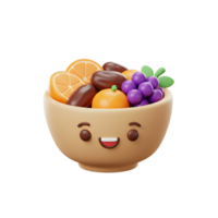 Fruit Bowl Character Filled with Oranges Grapes and Dates png