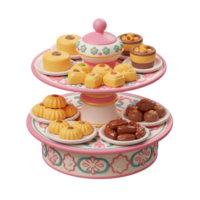 Elegant Two-Tiered Tray Displaying Middle Eastern Sweets and Dates png