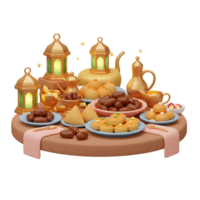 Ramadan Feast with Dates Lanterns and Middle Eastern Sweets Render png