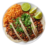 Delicious Tacos with Beans and Rice on transparent background. png