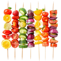 Colorful Fruit Veggie Skewers on transparent background. png