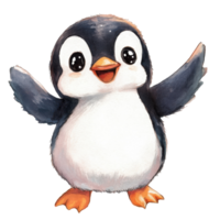 Adorable Penguin with Open Wings on transparent background. png