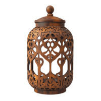 Rustic Brown Wooden Lantern with Pattern on transparent background. png