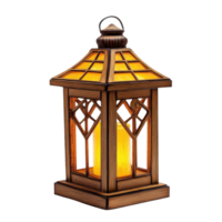 Isolated Wooden Lantern with Warm Light on transparent background. png