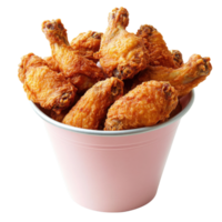 Delicious Fried Chicken Wings in Bucket on transparent background. png