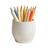 Vibrant Colored Pencils in Ceramic Cup on transparent background. png