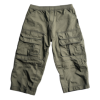 Stylish Olive Cargo Pants Multiple Pockets on transparent background. png