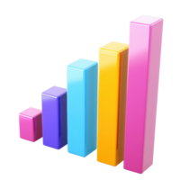 Colorful 3D Bar Graph Data Visualization on transparent background. png