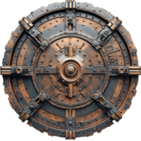 Secure Metal Vault Door with Intricate Mechanism on transparent background. png