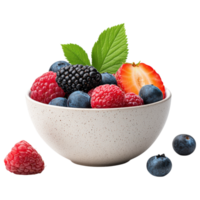 Food concept, bowl of vibrant mixed berries, including raspberries, blueberries, and blackberries, evokes freshness and health png