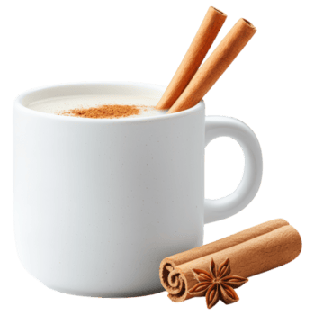 gemütlich Tasse von warm Getränk gekrönt mit Zimt Stöcke und streuen von würzen weckt Komfort und Wärme. png