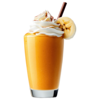 refreshing banana smoothie topped with whipped cream and slice of banana, perfect for sunny day png