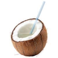 A coconut is cut open and a straw is inserted into the coconut png