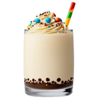 A glass of ice cream with sprinkles on top and a straw in it png