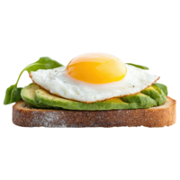 A toasted bread with an egg and avocado on top png
