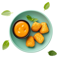 Free Isolated Food and Beverage on Transparent Background Crispy, golden nuggets served with rich, savory dip, perfect for food and beverage png
