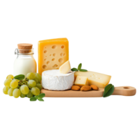 Free Isolated on Transparent Background, Delicious cheese, grapes, and milk create perfect food and beverage pairing for any occasion png