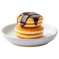 Free Isolated on Transparent Background, Delicious pancakes stacked high, drizzled with rich chocolate sauce, perfect for breakfast, food png