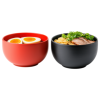 Free Isolated on Transparent Background, Delicious ramen and eggs in vibrant bowls, showcasing food, and beverage in delightful presentation png