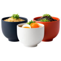 Free Isolated on Transparent Background, Delicious bowls of noodles, eggs, and vegetables, showcasing vibrant colors and textures, perfect for png