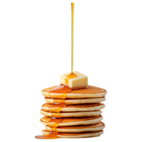 Free Isolated on Transparent Background, Delicious pancakes stacked high, topped with melting butter and drizzled with syrup, perfect for png