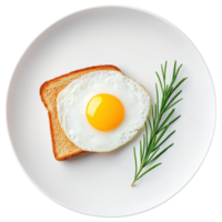 Free Isolated on Transparent Background, delicious fried egg toasted bread, garnished with fresh rosemary, perfect for breakfast or brunch png