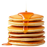 Free Isolated on Transparent Background, Delicious pancakes stacked high, drizzled with syrup, perfect for breakfast, food, and beverage. png