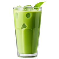 Free Isolated on Transparent Background, Refreshing green beverage with ice and leaf garnish, perfect for healthy drink option. Enjoy this vibrant png