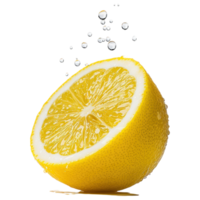 Free Isolated on Transparent Background, Fresh lemon, sliced, with droplets of water, showcasing vibrant color and texture, perfect for food and png