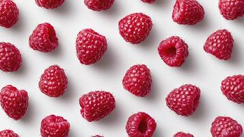 Raspberry pattern on white background, top view photo