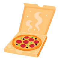 Fresh pizza in open box with steam rising, ready to enjoy png