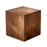 Rustic Wooden Cube with Natural Grain Texture Isolated On A Transparent Background png