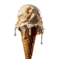 Dripping Ice Cream Cone with Melting Vanilla Scoop Isolated On A Transparent Background png