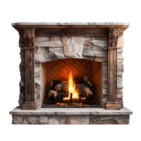 Realistic Stone Fireplace With Fire Burning Isolated On A Transparent Background png