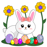 easter white bunny with easter eggs png