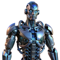 extraordinary modern A highly detailed, biomechanical robot with organic and metallic components intertwined, in a dark, biopunk style, lit by a single light source from above exclusive png