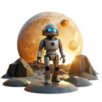impressive abstract A robotic explorer on a desolate alien planet, lit by the twin suns setting on the horizon, in a science fiction style high quality png