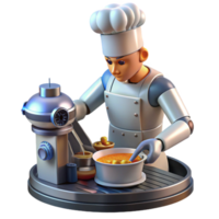 beautiful vintage A robotic chef meticulously preparing a complex dish, illuminated by the bright lights of a futuristic kitchen, in a photorealistic style high resolution png