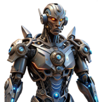 dramatic artistic A highly detailed, biomechanical robot with organic and metallic components intertwined, in a dark, biopunk style, lit by a single light source from above original png