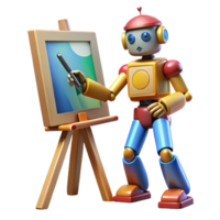 elegant contemporary A robotic artist painting a canvas with vibrant colors, lit by natural light from a large window, in an impressionist style high resolution png