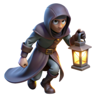 magnificent vintage A cunning rogue with a hooded cloak and a pair of daggers, sneaking through a shadowy alley, lit by a single flickering lantern. Noir fantasy style, low-key lighting detailed png