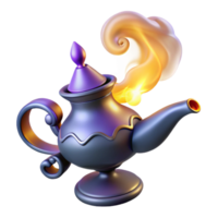 serene abstract A powerful djinn with swirling smoke and glowing embers, emerging from a magic lamp, in a sultan's palace. Arabian Nights style, dramatic lighting high quality png