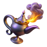 elegant minimalist A powerful djinn with swirling smoke and glowing embers, emerging from a magic lamp, in a sultan's palace. Arabian Nights style, dramatic lighting high quality png