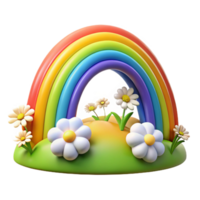 beautiful vintage A vibrant rainbow arcing over a field of wildflowers, impressionistic style, bright sunlight high quality png