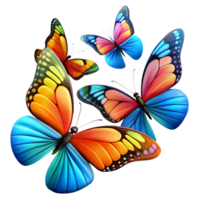 extraordinary classic A group of butterflies migrating across a clear blue sky, vibrant colors, dynamic composition, realistic style high resolution png
