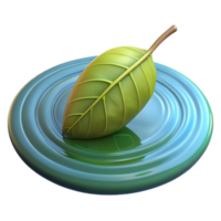 wonderful abstract A single leaf floating on the surface of a pond, ripples in the water, reflective surface, realistic style detailed png