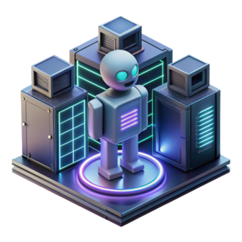 degno di nota artistico un' solitario, senziente ai ologramma sfarfallio entro un' oscurato server camera, circondato di complesso circuiteria e dati flussi. scuro, misterioso illuminazione. cyberpunk estetico originale png