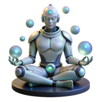 extraordinary artistic A cyborg with intricate mechanical augmentations meditates in a zen garden, surrounded by glowing orbs. Peaceful and serene lighting. Cyberpunk aesthetic authentic png