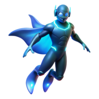 impressive classic An aquatic superhero with bioluminescent fins, floating gracefully in deep ocean darkness, lit with soft, underwater bioluminescence in a surreal, dreamlike style original png
